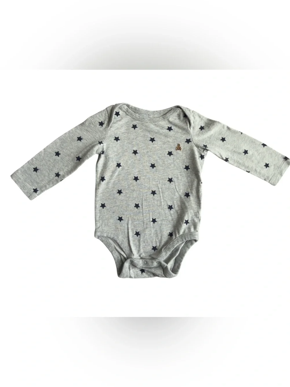 Baby Gap Gray & Blue Star Print Long Sleeve Cotton Bodysuit. 12-18 Months.